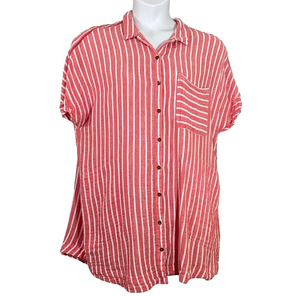 Free People Little Sway Striped Cotton Linen Blend Mini Dress Size L